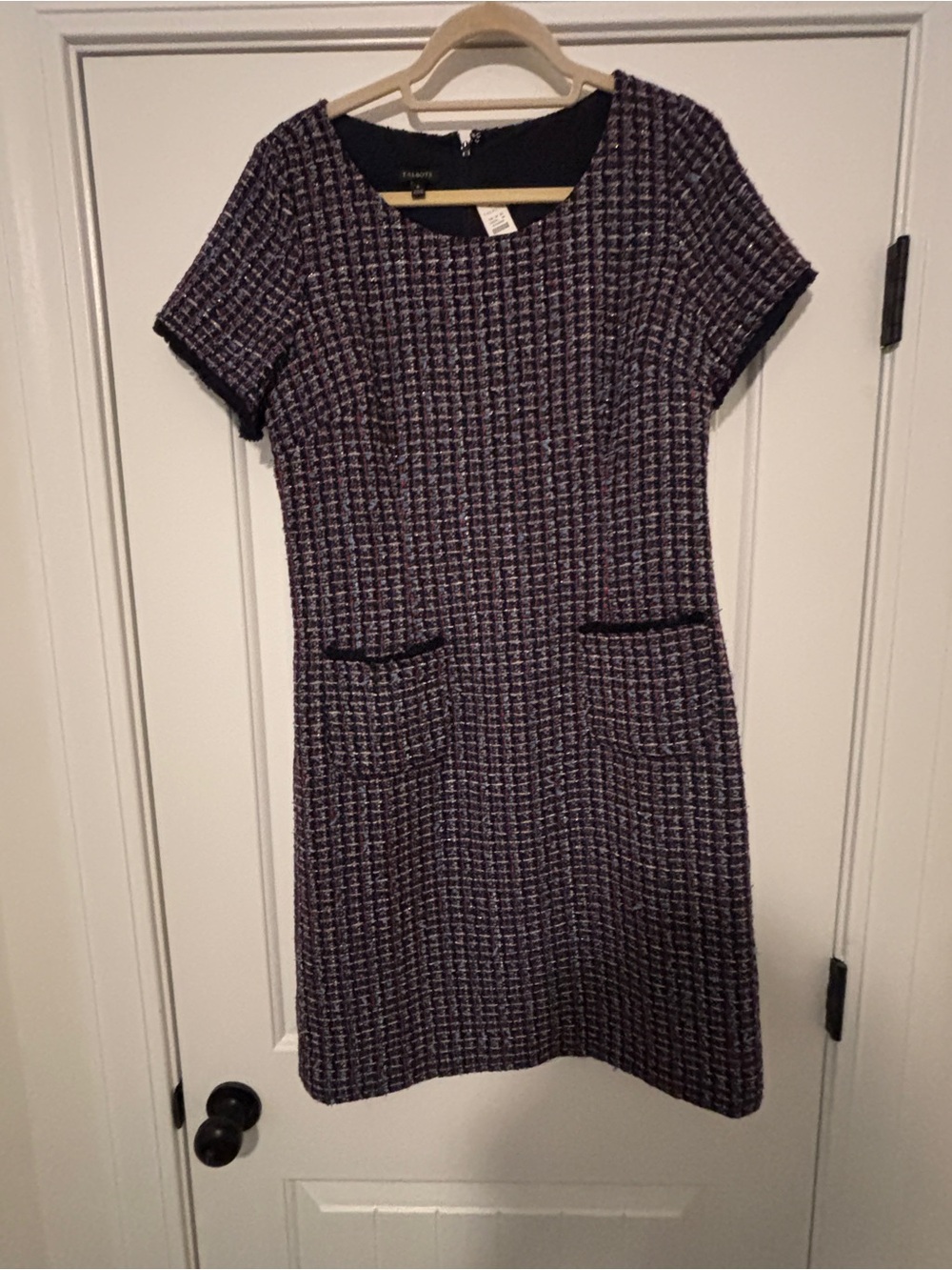 Talbots Classic Textured Short-Sleeve Shift Dress - Purple